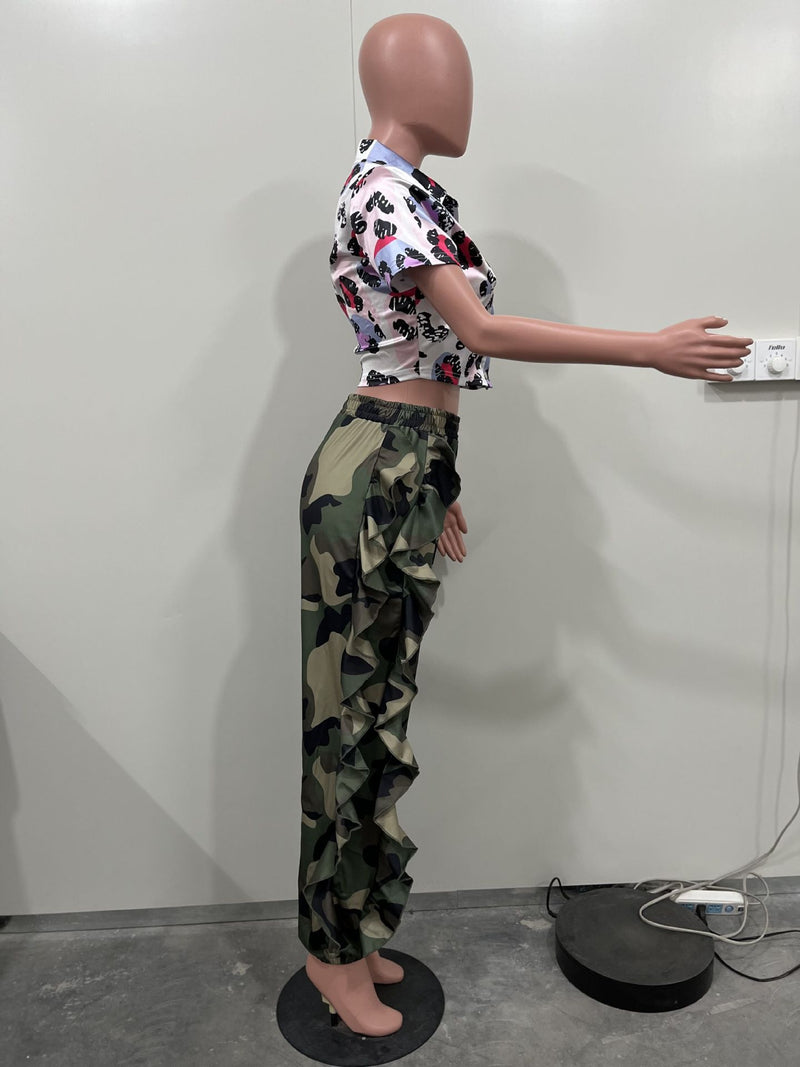 Camouflage Print Ruffles Pant SHMF 6172