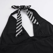 Deep V Neck Stripe Backless Seventh Jumpsuit GPKJ MR50892