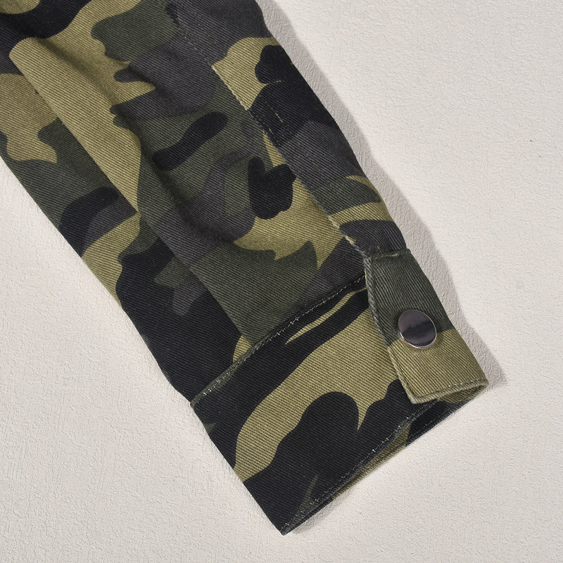Tie Up High Collar Camouflage Coat GNZD 7831TG