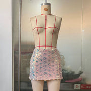 Pink Floral Sequin Mini Skirt GOLB SU4260