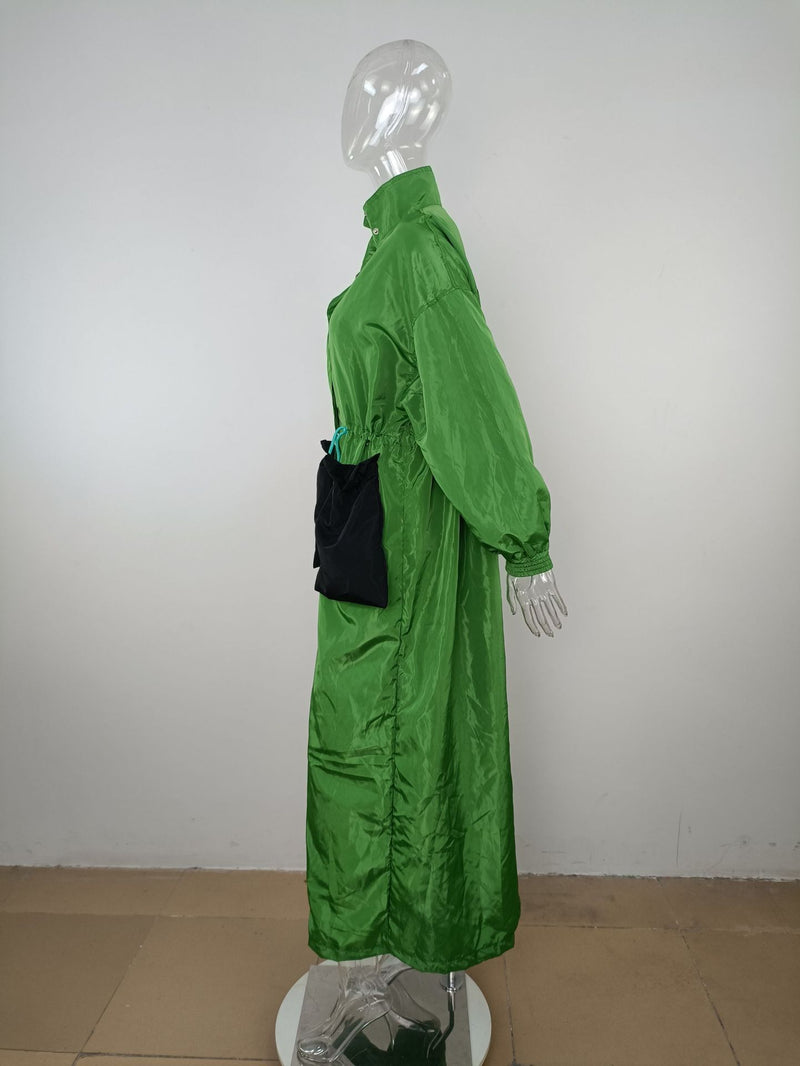 Long Sleeve Stand Collar Long Trench Coat MUE 3453