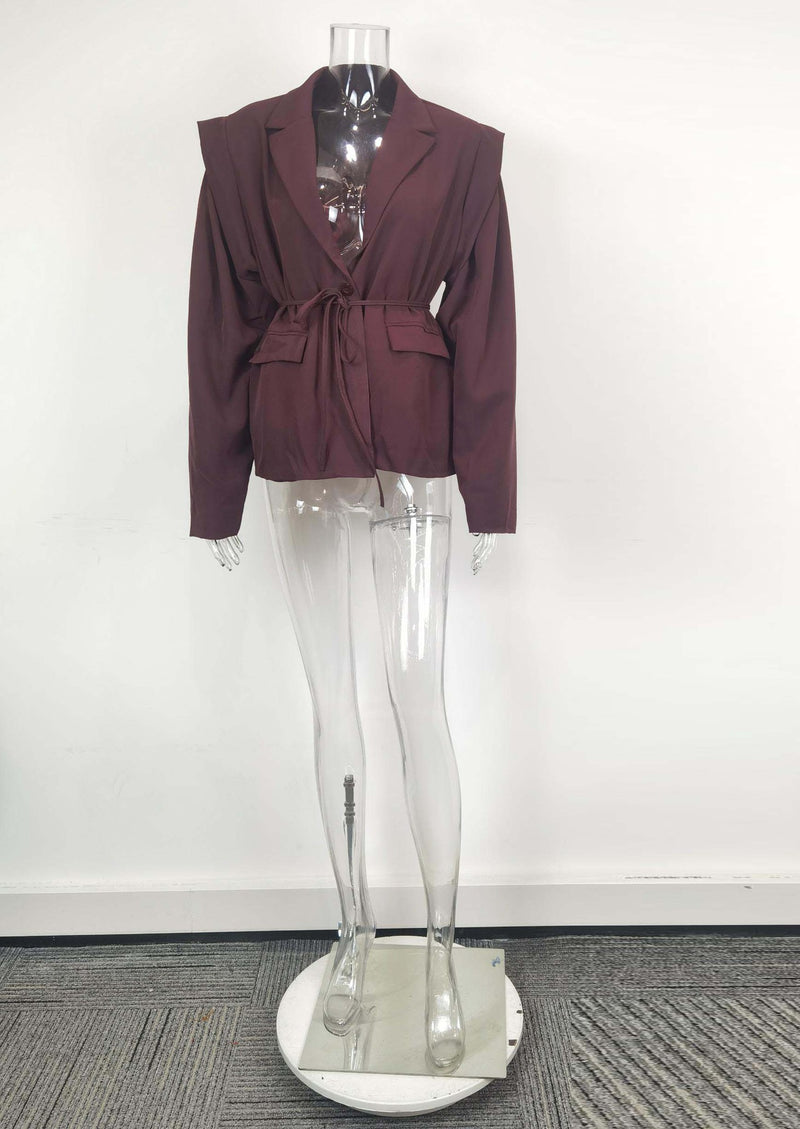 Plus Size Tie Up Loose V Neck Coats GHHE 29782