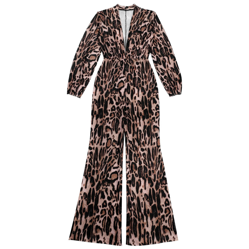 Leopard Print V Neck Jumpsuit BY 7586