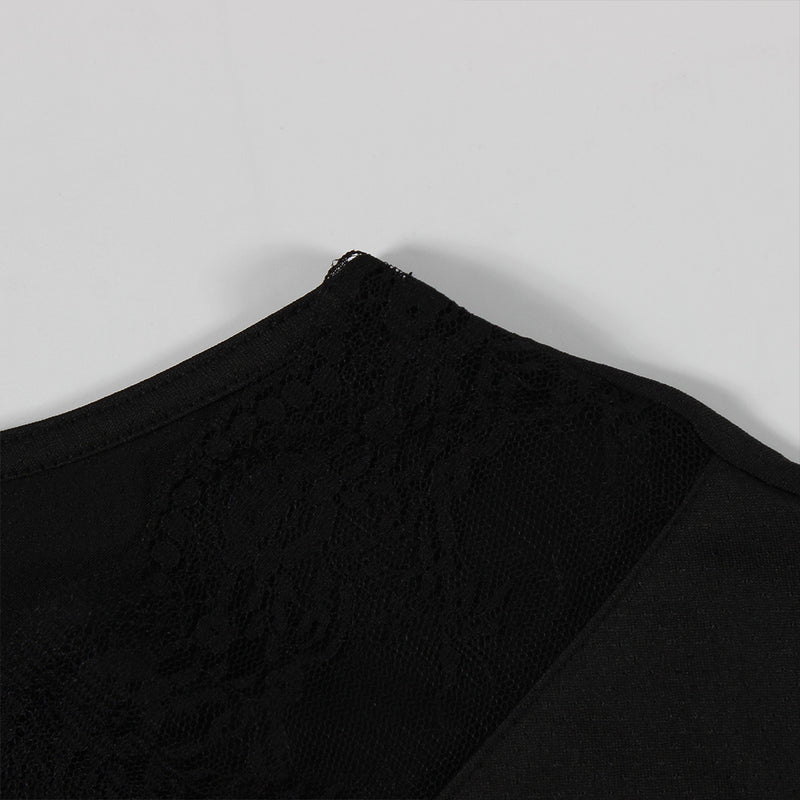 V Neck Lace Patchwork Loose T Shirt YWXS XS XSL44615