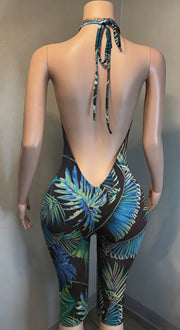 Print Halterneck Backless Slim Seventh Jumpsuit YMEF 59055