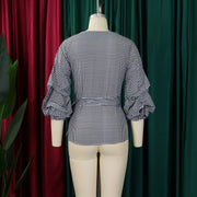 Plus Size V neck Bubble Sleeve Big Bow Blouse GMLF 3319