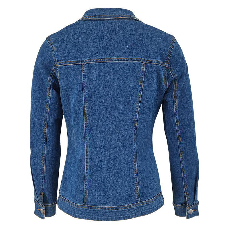 Long Sleeve Lapel Pockets Denim Coat GDAM 218619