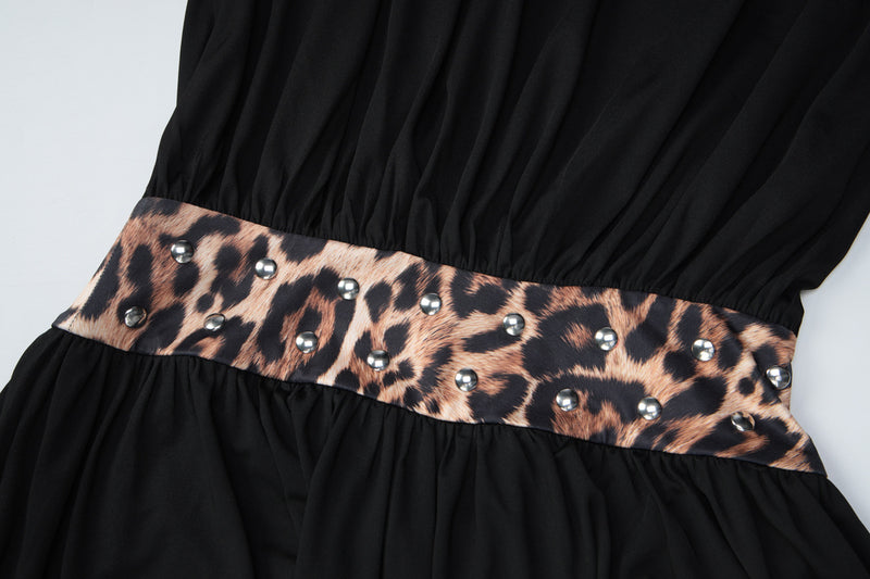 Leopard Print Patchwork Backless Mini Dress GLAG D6121120H