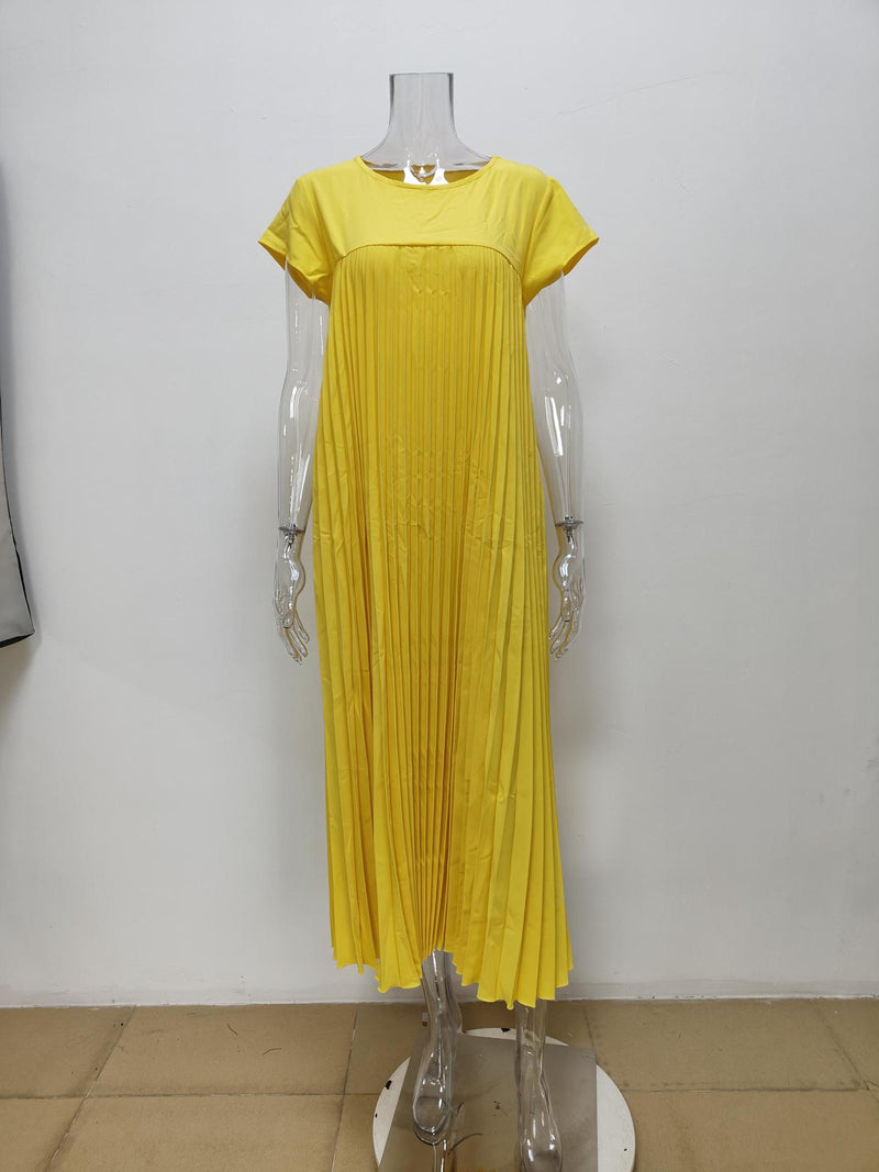 Plus Size Solid Color Pleated Loose Maxi Dress GMAN 28011