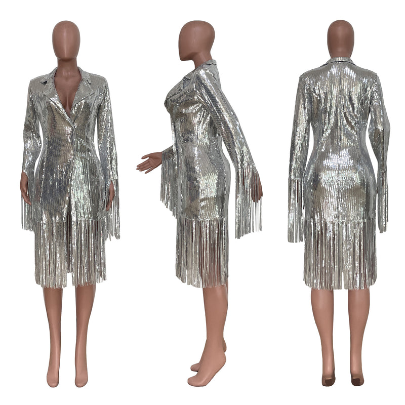 Solid Color Tassel Sequin Coats TR 1215
