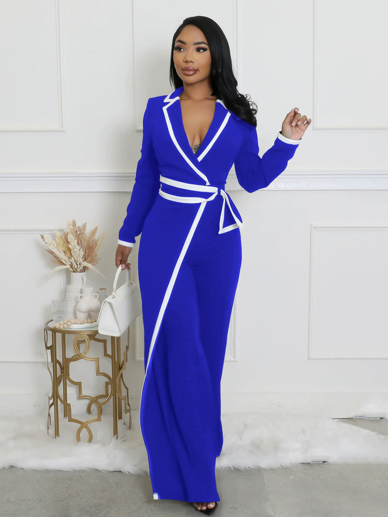 Color Block Tie Up Long Sleeve Jumpsuit SFY 2794