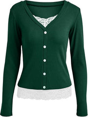 Fashion Lace Splice Long Sleeve Tops GYOU CX1031