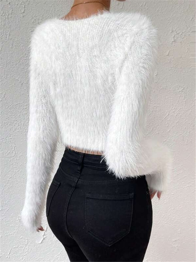 Solid Color V Neck Sweater GZYF 1105