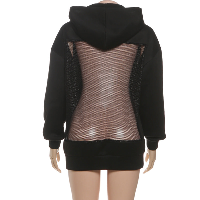 See Through Mesh Hooded Tops XEF K25L83873