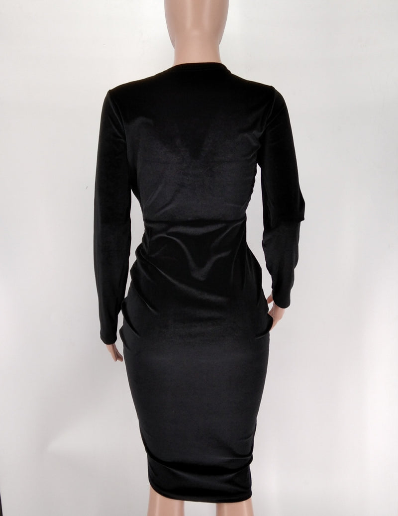 Sexy Velour V Neck Drawstring Bodycon Dress XMY 9342