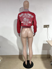 PU Leather Embroidered Fashion Baseball Jacket YNSF 8015