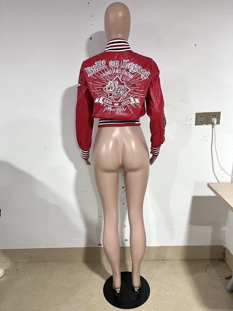 PU Leather Embroidered Fashion Baseball Jacket YNSF 8015