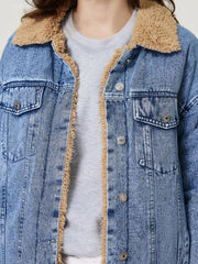 Loose Long Sleeve Fleece Denim Jacket GYXN 20780