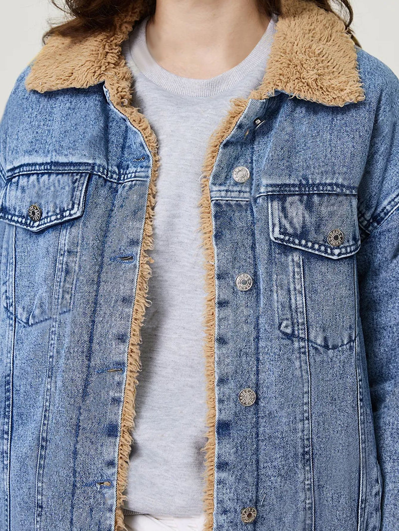 Loose Long Sleeve Fleece Denim Jacket GYXN 20780