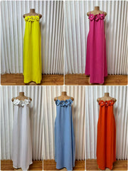Solid Color Floral Print Maxi Dress GADE 10388