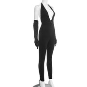 Halterneck Tie Up Backless Slim Jumpsuit MXBF J25JP466