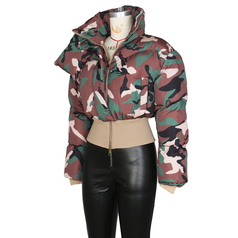 Vintage Camouflage Printed Short Jacket Cotton Coat ZSD 0712