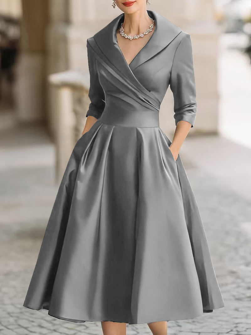 Plus Size Solid Color Long Sleeve Satin Midi Dress BGN 371