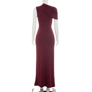 Solid Color Single Shoulder Hollow Out Maxi Dress GSZM D26DS216