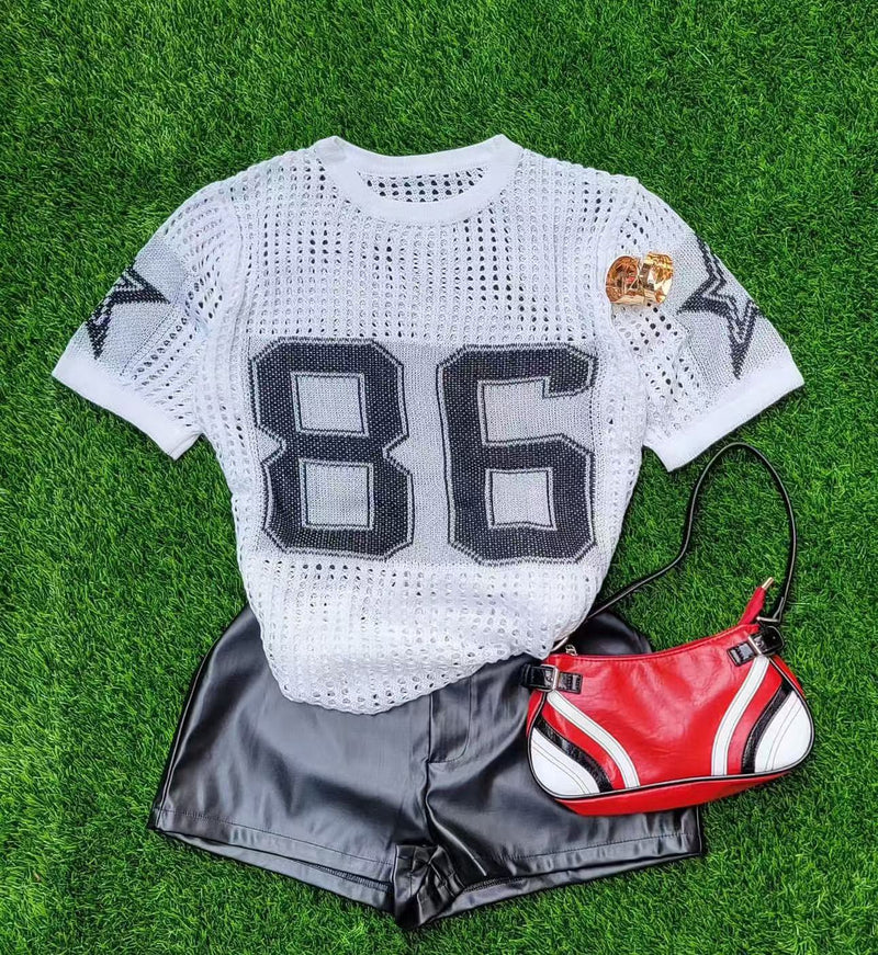 Print Mesh Sport Sweater Tops YWXS XS XSL44614