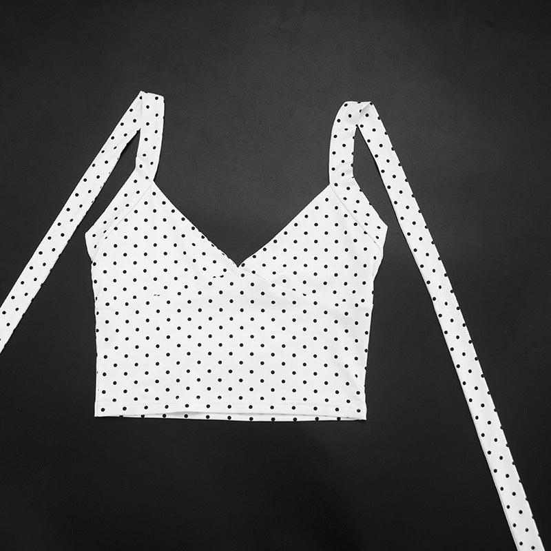 Polka Dot Print Halterneck Two Piece Skirts Set GDSF D26ST187