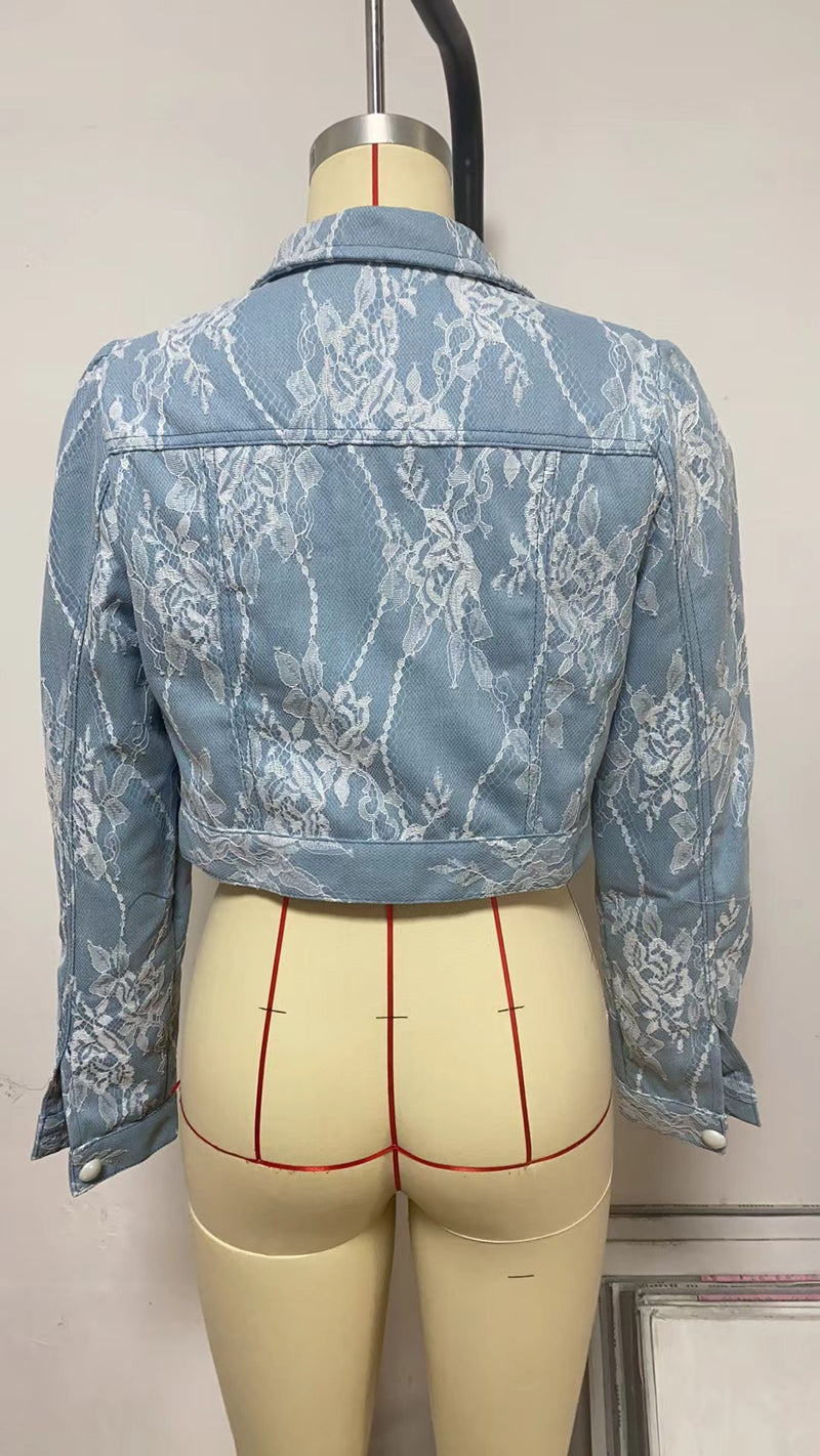 Casual Loose Floral Lace Denim Jacket GYAN 16802