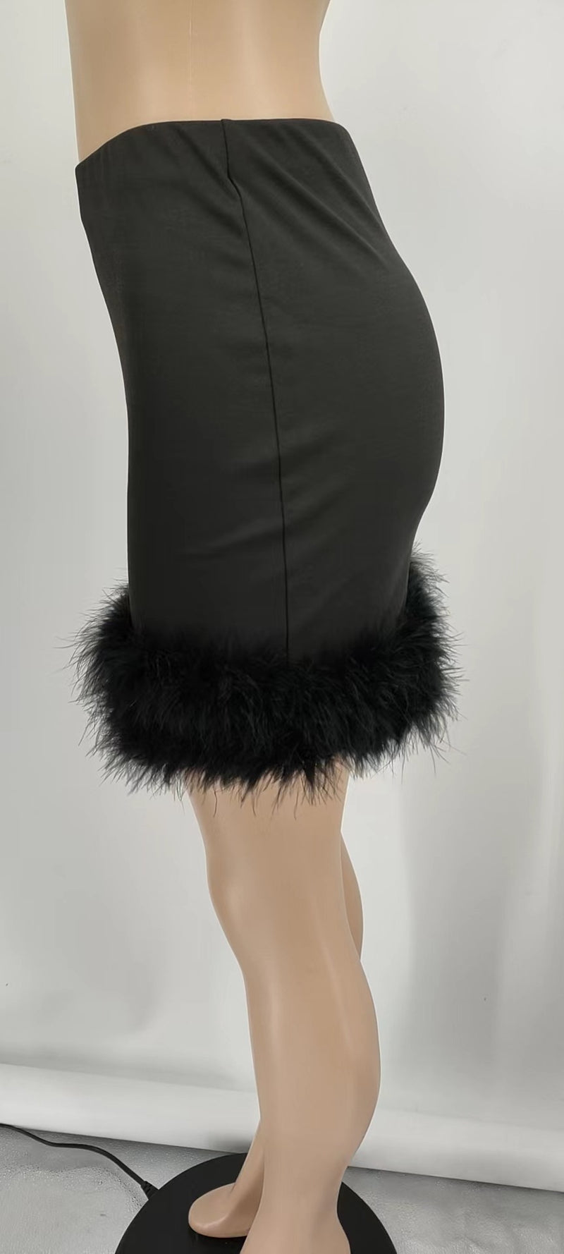 Fur Patchwork Solid Color Skirt GYOM 8858