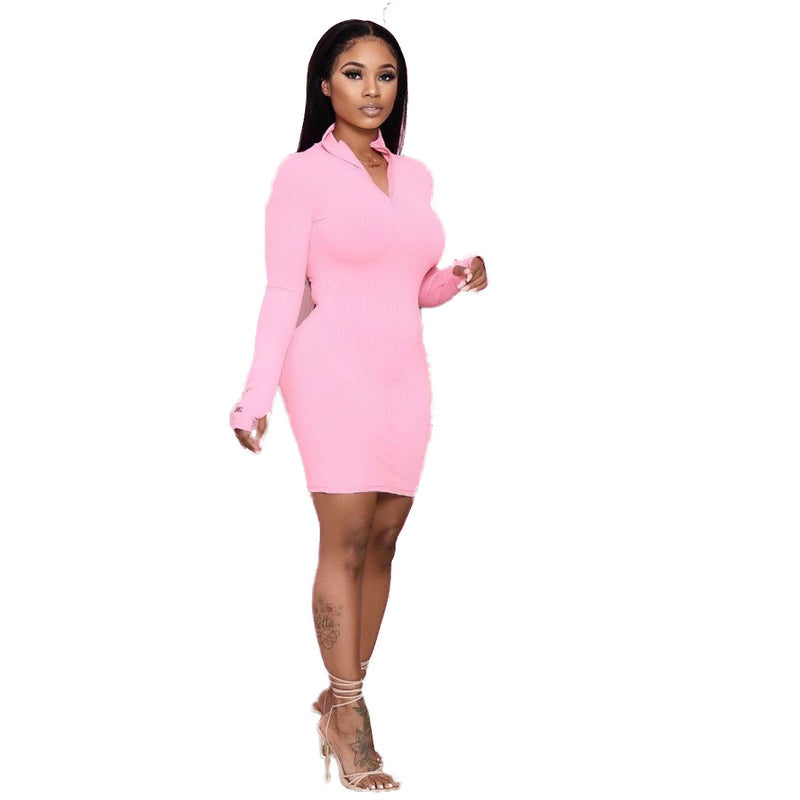 Sexy Long Sleeve Solid Bodycon Dress CHY 1249