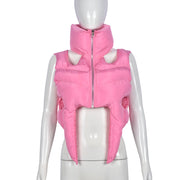 Zipper Sleeveless Cotton Filled Short Jacket GNZD 9511TD