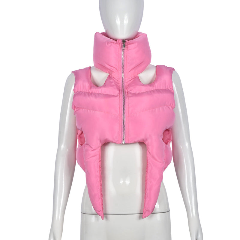 Zipper Sleeveless Cotton Filled Short Jacket GNZD 9511TD