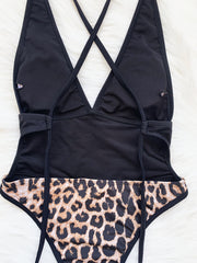 Leopard V Neck Bandage One Piece Swimsuit CASF 6316