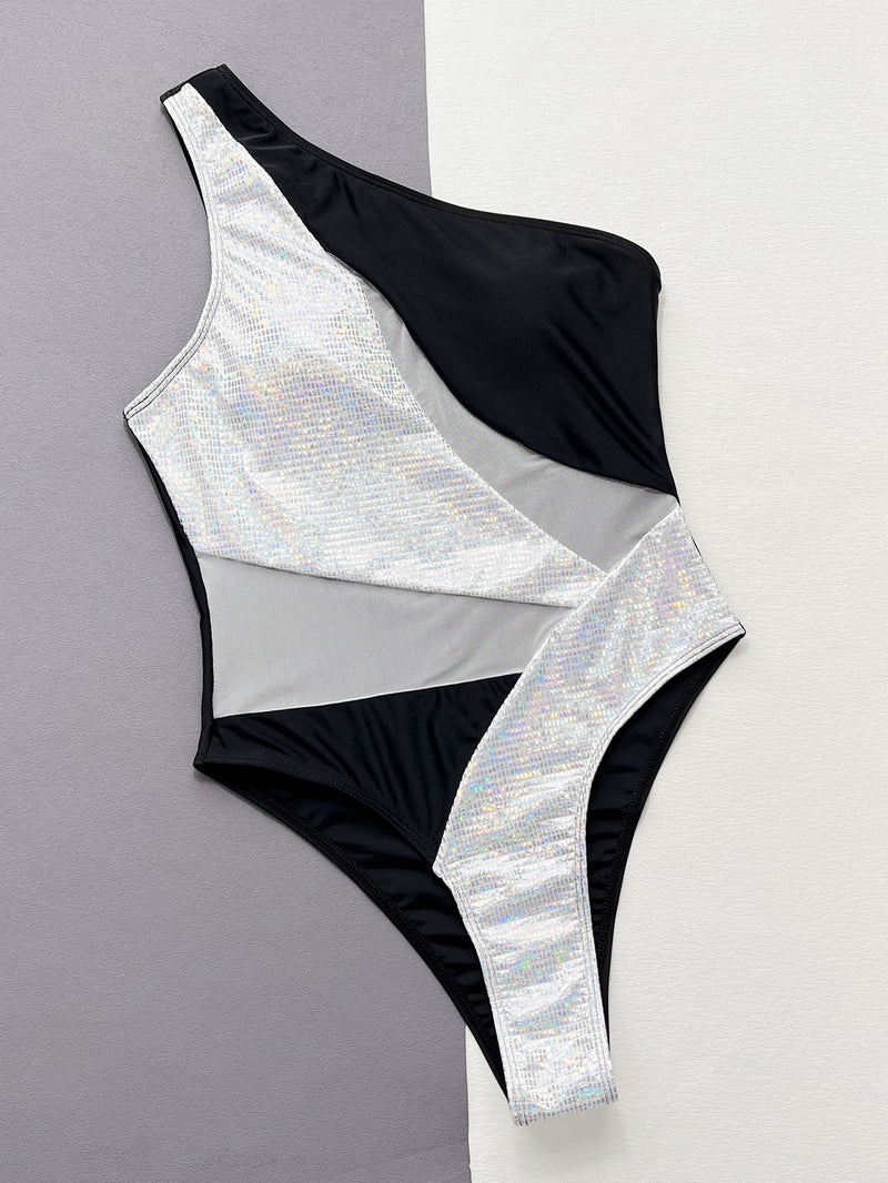 Mesh Splice One Piece Swimsuit CSYZ D99WY