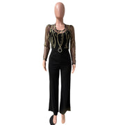 Mesh Embroidery See Through Wide Leg Jumpsuit LA 6005