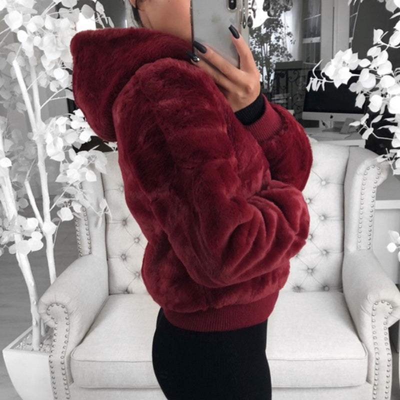 Fashion Solid Color Hooded Loose Plush Jacket GLYY 6001