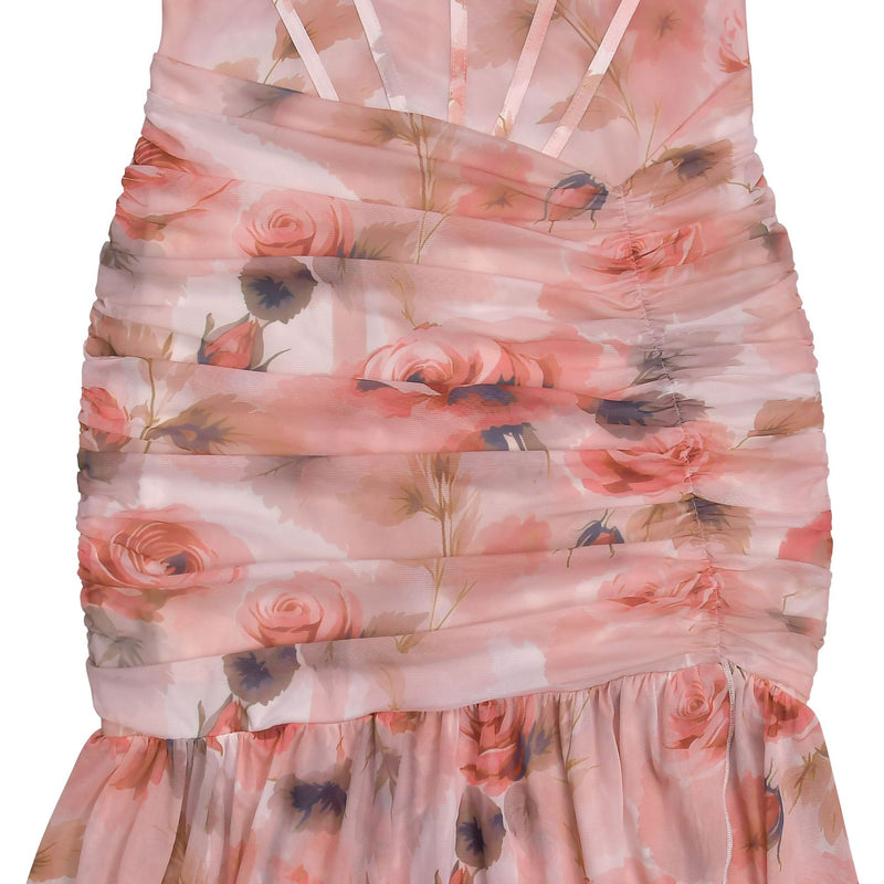 Floral Print Halterneck Mesh Evening Dress BY 7753