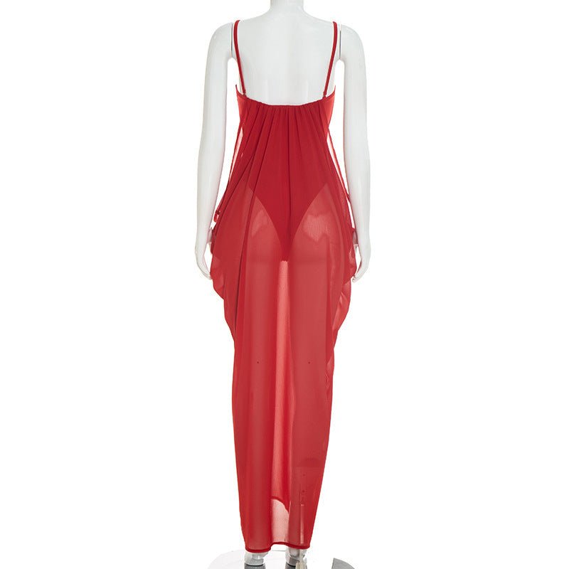 Sleeveless Mesh Patchwork Sling Bodysuit Dress GSZM Q26DS120