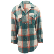 Plus Size Loose Plaid Mauney Long Sleeve Shirt Coat YIM 370