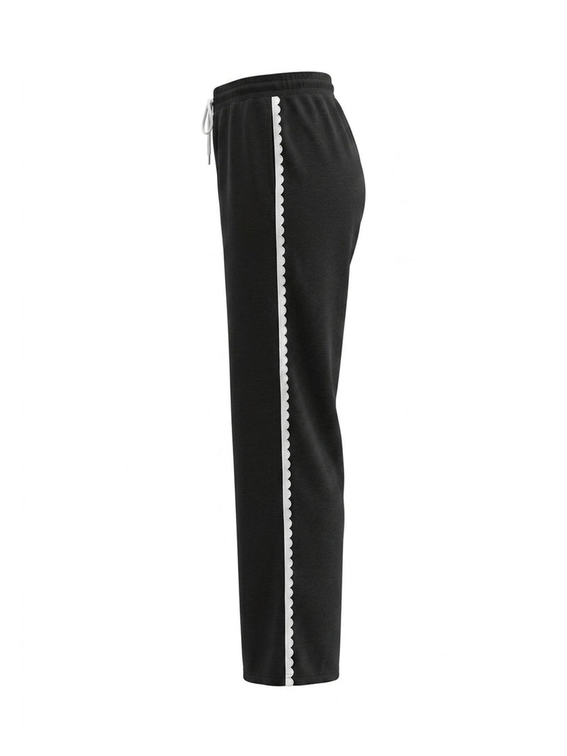 Lace Edge Solid Color Drawstring Sport Pants HNIF YF305