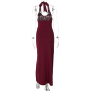 U Neck Tie Up Split Maxi Dress LJSF D6421543X