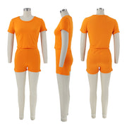 Casual Solid Sport Short Sleeve Shorts Two Piece Set SFY 2305