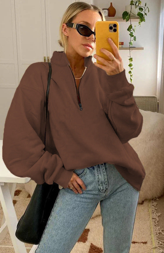 Long Sleeve Zipper Patchwork Sweatshirt Tops YMZY 11505