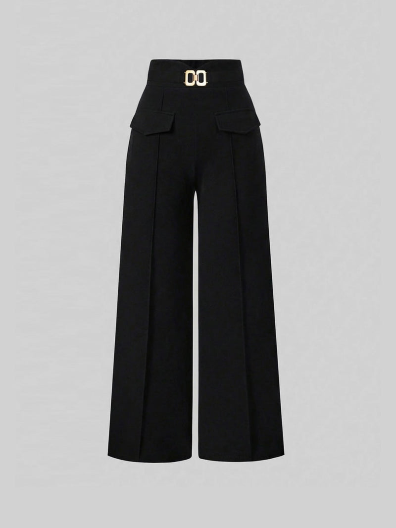 Metal Clasp Loose Straight Pants SH 391468