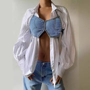 Wrap Chest Halterneck Denim Tank Top GLYK LX008