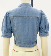 Plus Size Half Puff Sleeve Denim Jacket XCFF 1066