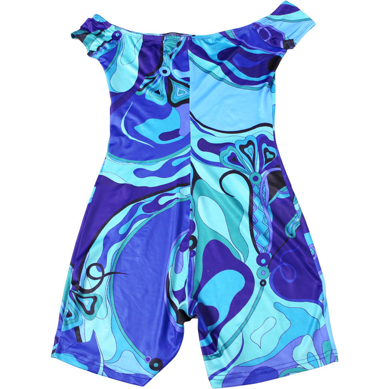 One Shoulder Print Tight Romper XEF K25Q72563